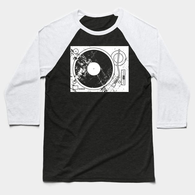 Distressed Vinyl Record Player Turntable Baseball T-Shirt by MeatMan